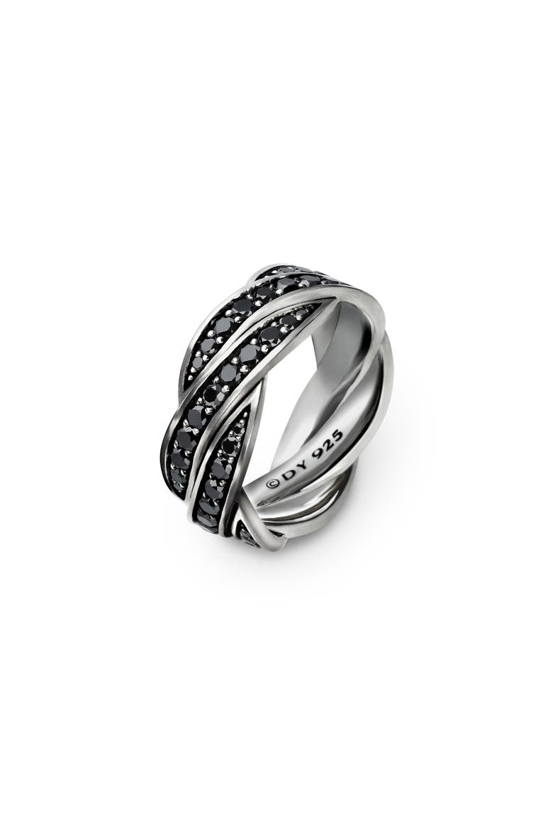 Helios™ Band Ring in Sterling Silver with Pavé Black Diamonds, Alternate, color, STERLING SILVER/ DIAMOND