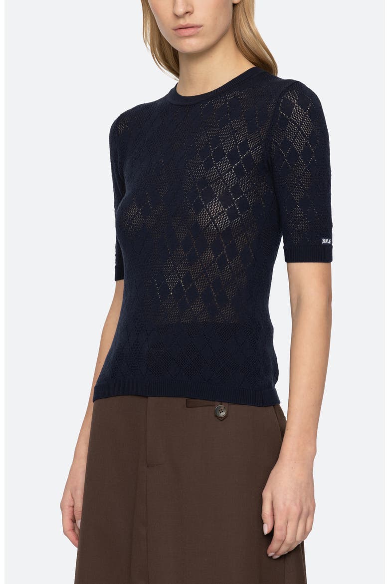 Jane Argyle Short Sleeve Crewneck Sweater, Alternate, color, NAVY