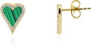 The Lovery Fine Jewelry Mini Malachite CZ Halo Heart Stud Earrings