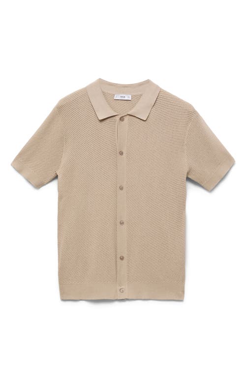 Mango Openwork Short Sleeve Cotton Button-up Shirt In Neutral