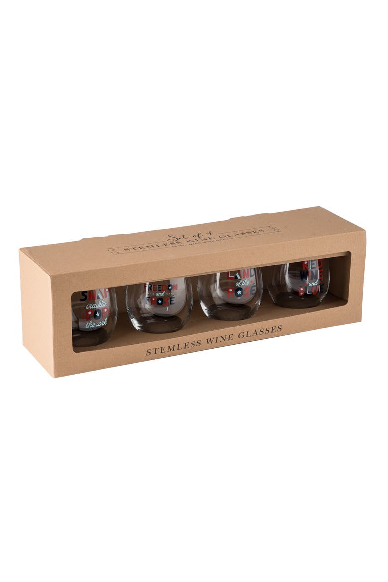 18oz Clear Patriotic Stemless Glasses Set of 4 Perfect for July 4th Celebrations and Drinkware, Alternate, color, Clear