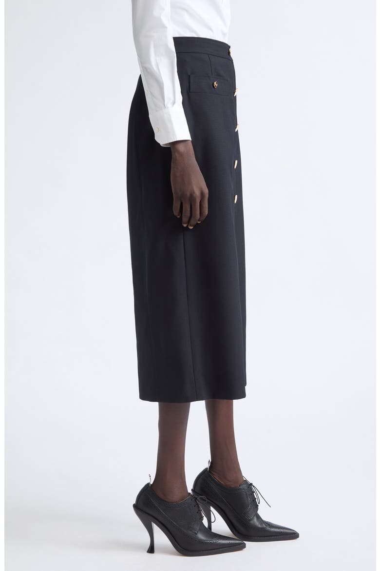 Button Front Wool Midi Skirt, Alternate, color, NAVY