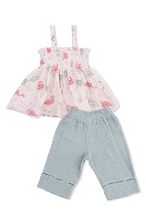 Kids' Flamingo Print Organic Cotton Muslin Smocked Tank & Pants Set