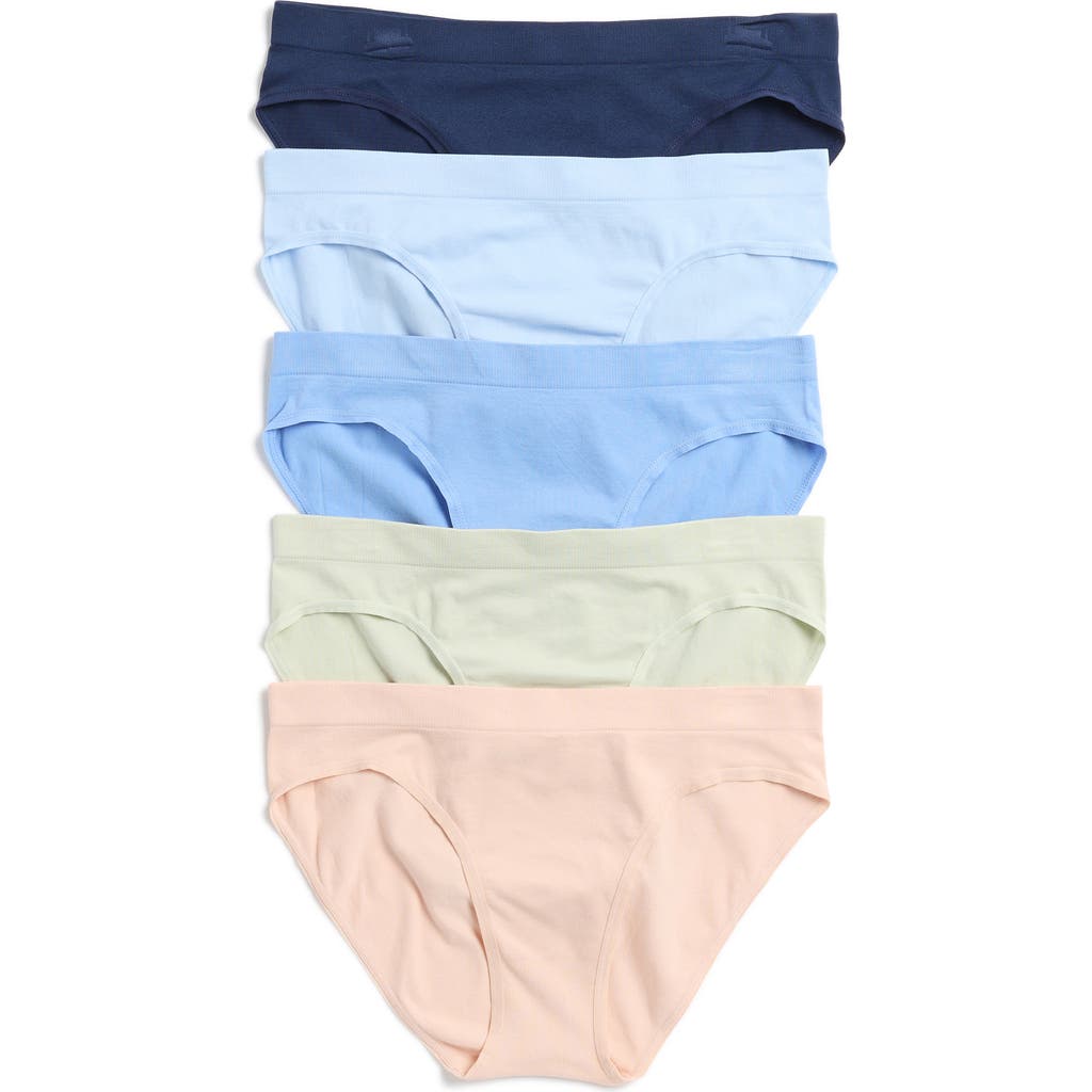 Nordstrom Rack Everyday Assorted 5-pack Bikinis In Pink Hero Navy Multi