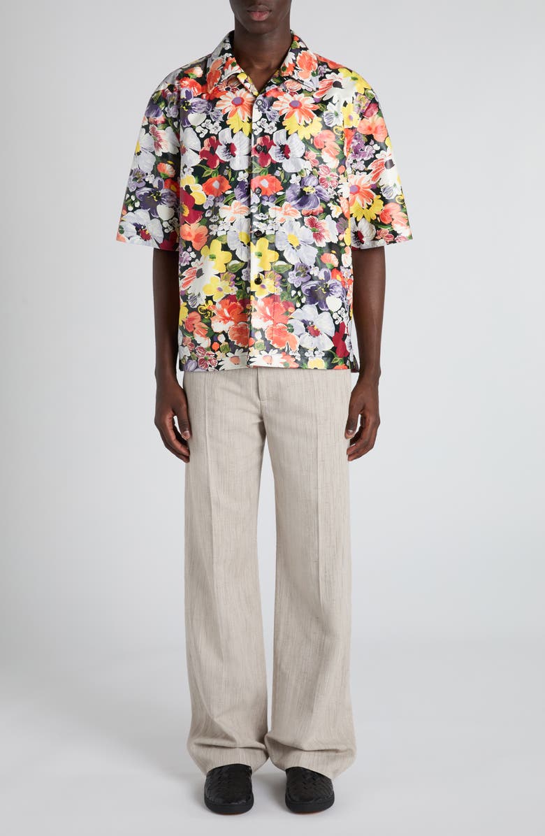 Bottega Veneta Floral Print Leather Camp Shirt, Alternate, color, 8383 Multicolor