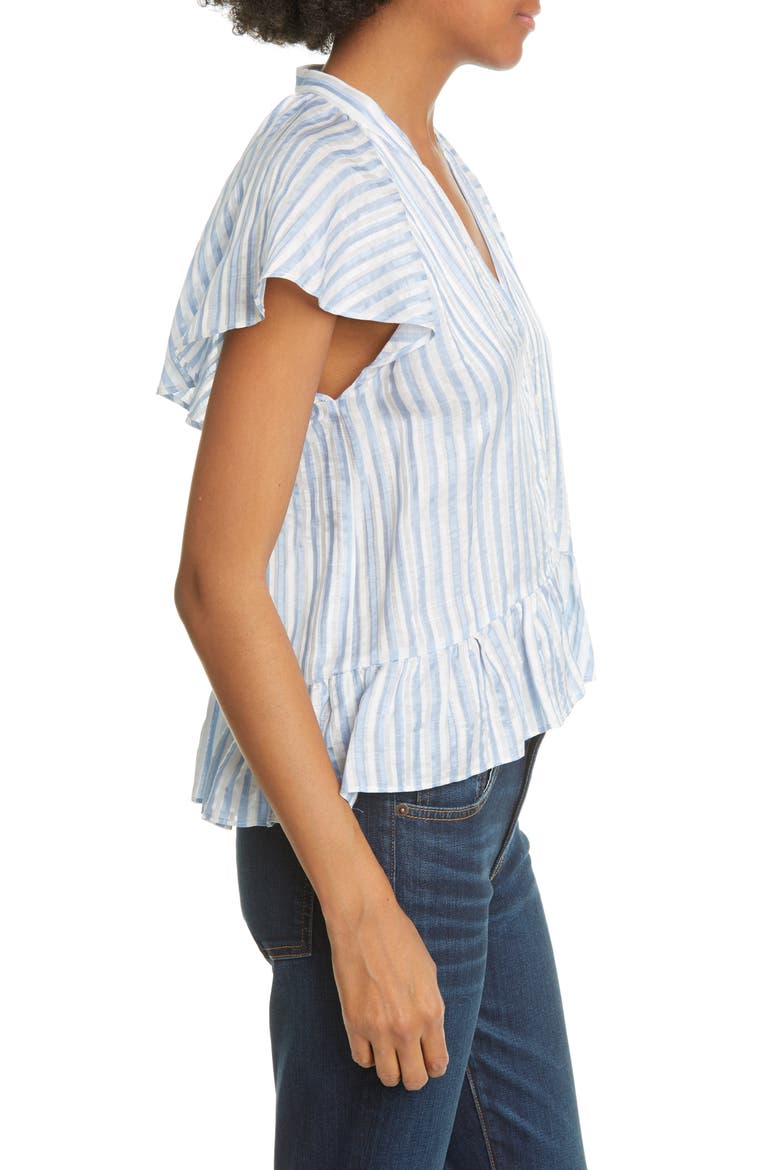 Maple Flutter Sleeve Stripe Top, Alternate, color, BLUE WHITE