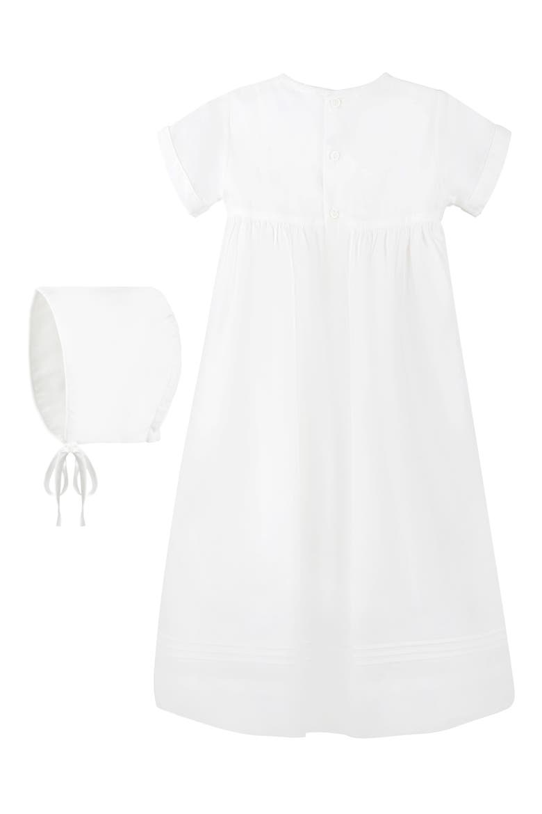 Smocked Christening Gown & Bonnet Set, Alternate, color, WHITE