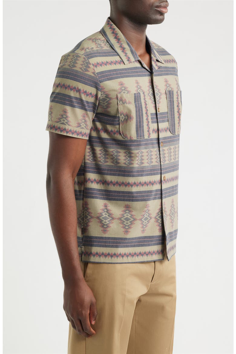 Palmetto Geo Pattern Cotton Camp Shirt, Alternate, color, ALOE/ BROWN