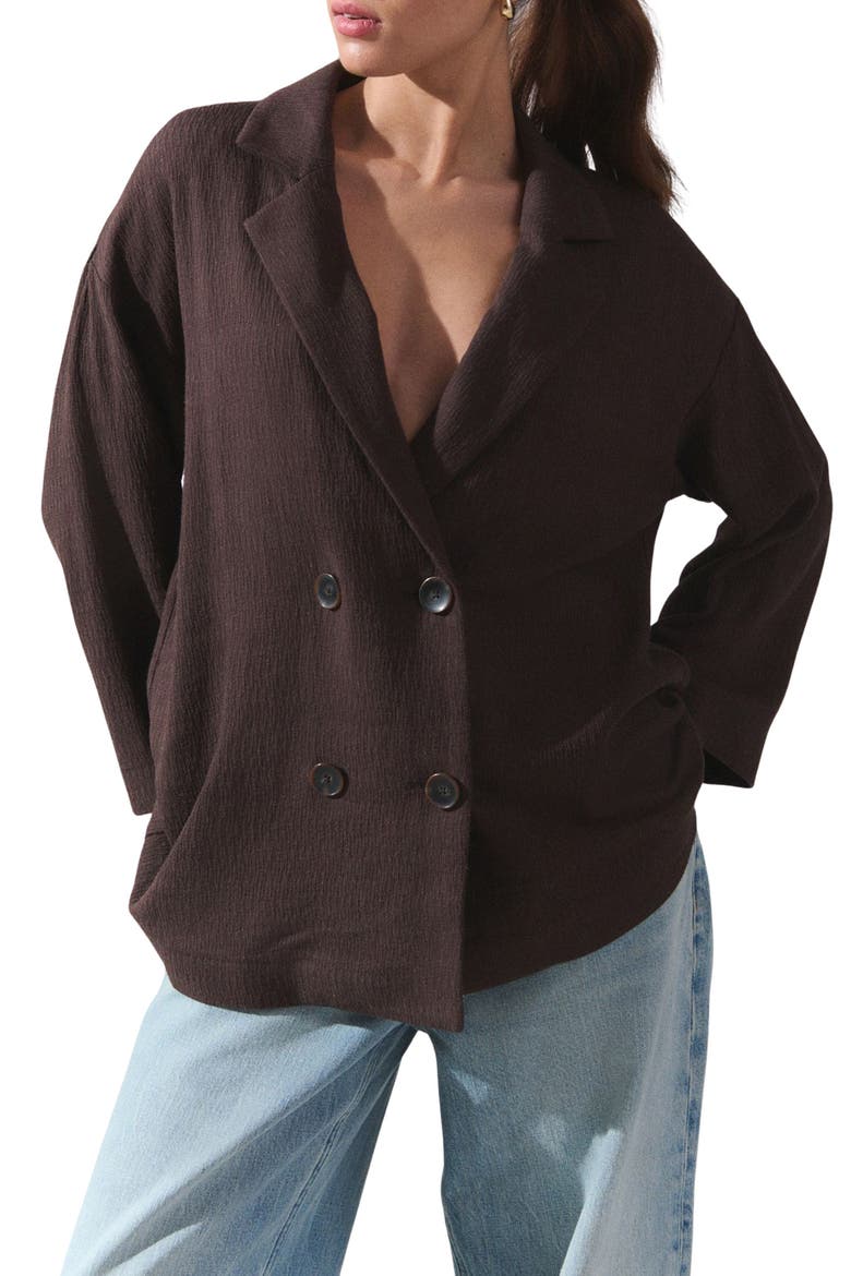 Textured Relaxed Fit Double Breasted Blazer, Main, color, BROWN