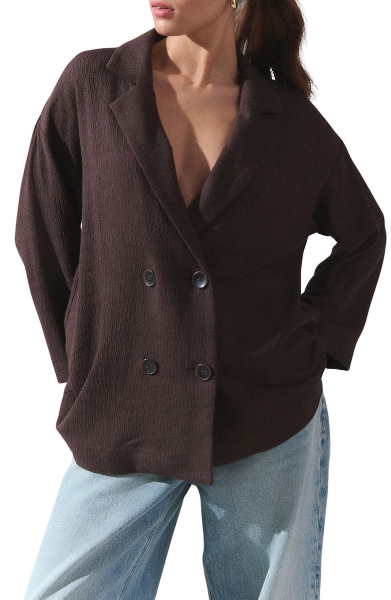 NEXT Textured Relaxed Fit Double Breasted Blazer, Main, color, Brown