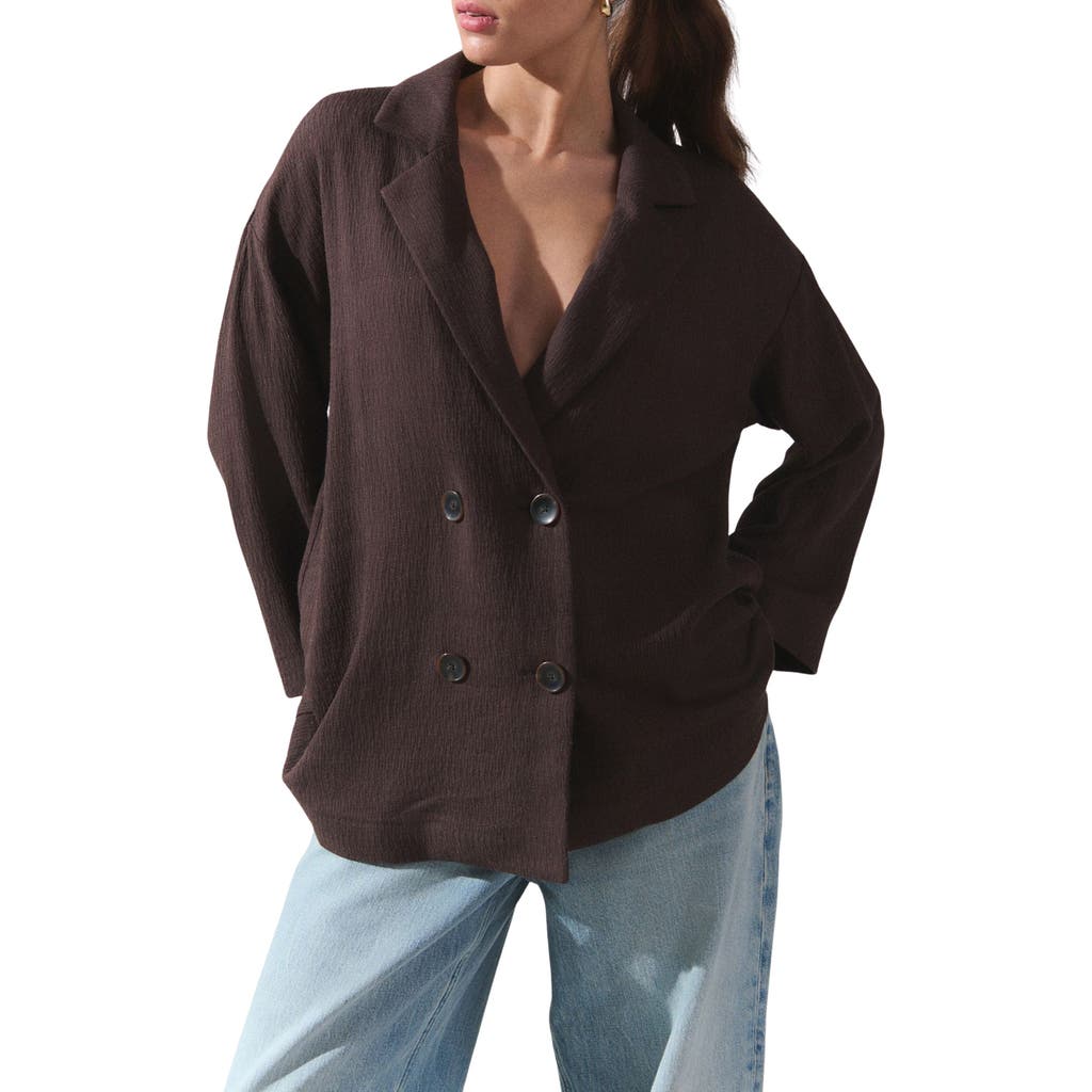 Next Textured Relaxed Fit Double Breasted Blazer In Brown