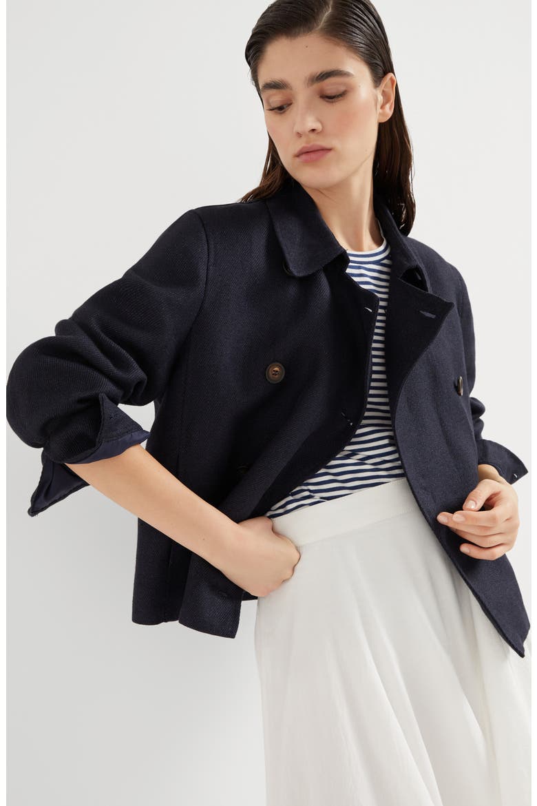 Crop caban jacket with monili, Alternate, color, Navy Blue