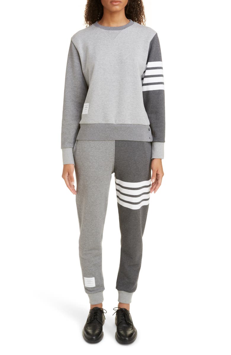 Thom Browne Four-Bar Cotton Sweatshirt, Alternate, color, Tonal Grey