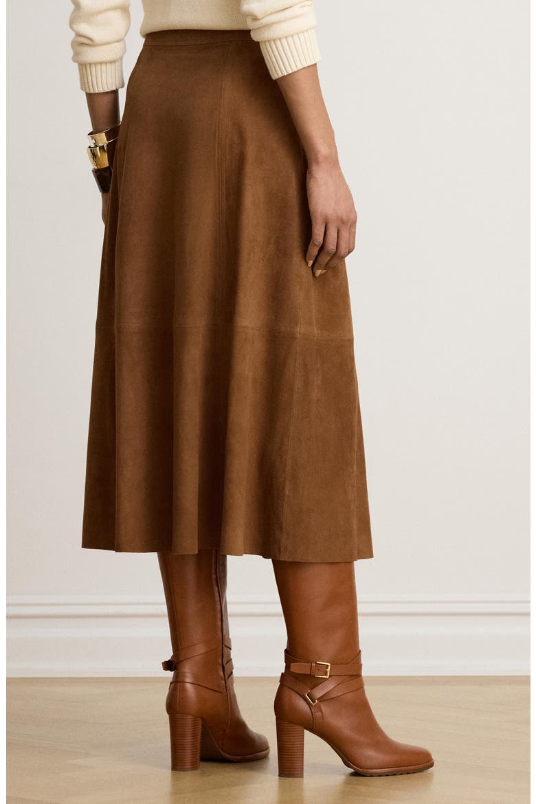 A Line Suede Midi Skirt, Alternate, color, LIGHT TOBACCO BROWN