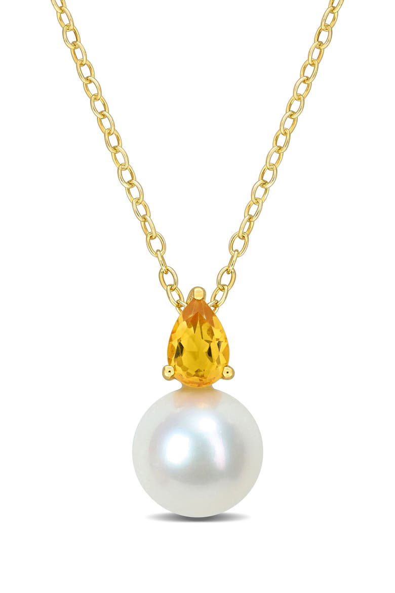 Citrine & Freshwater Pearl Pendant Necklace, Main, color, YELLOW