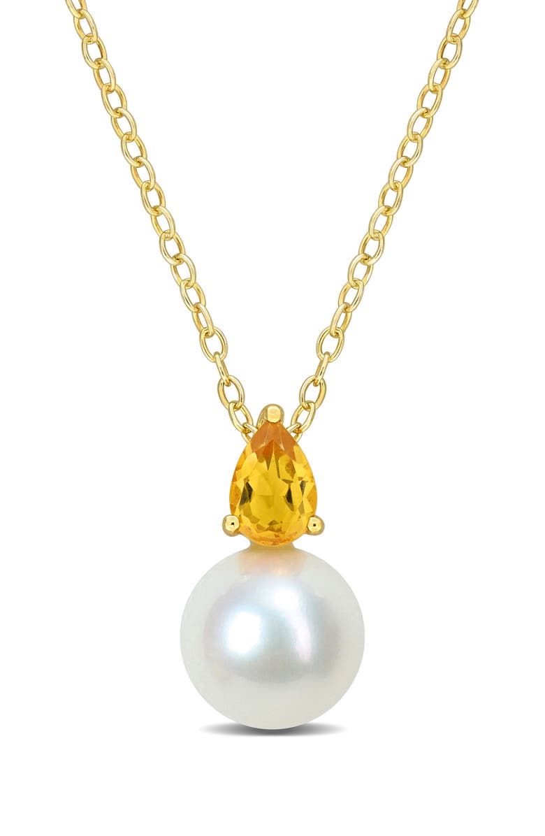 DELMAR Citrine & Freshwater Pearl Pendant Necklace, Main, color, Yellow