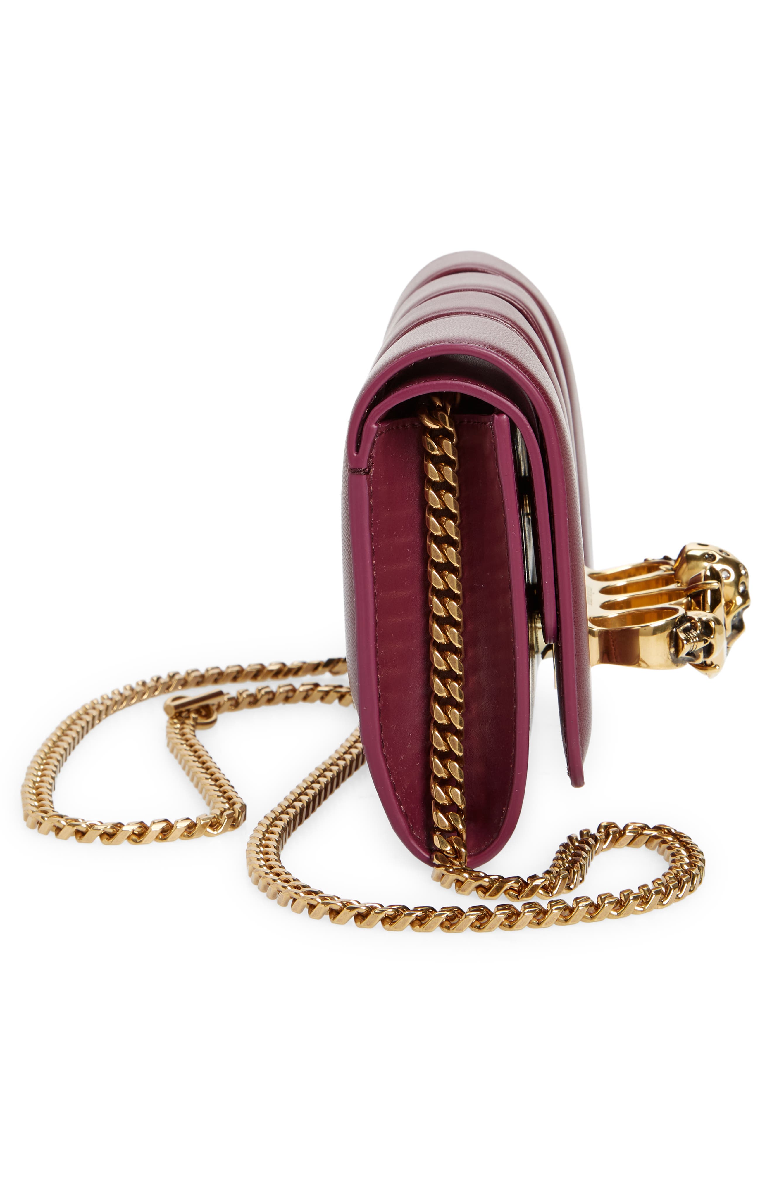 McQueen Slash Cutout Knuckle Leather Clutch, Alternate, color, 