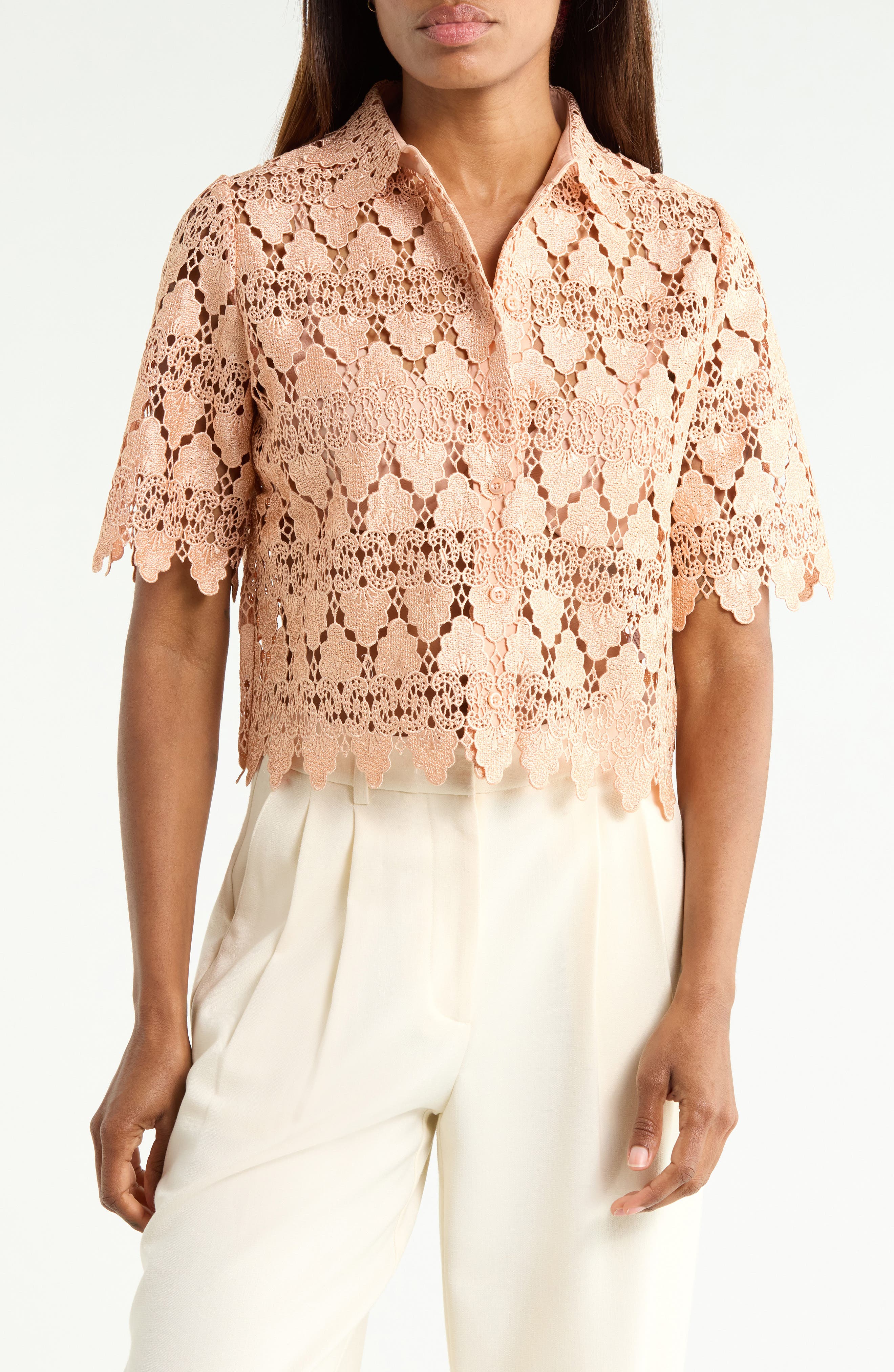Lace Button-Up Shirt