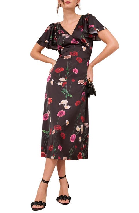 Floral Satin Midi Dress