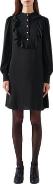 LK Bennett Daisy Ruffle Detail Long Sleeve Crepe Shift Dress