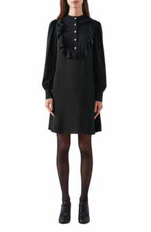 Daisy Ruffle Detail Long Sleeve Crepe Shift Dress