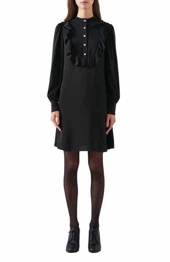 Daisy Ruffle Detail Long Sleeve Crepe Shift Dress