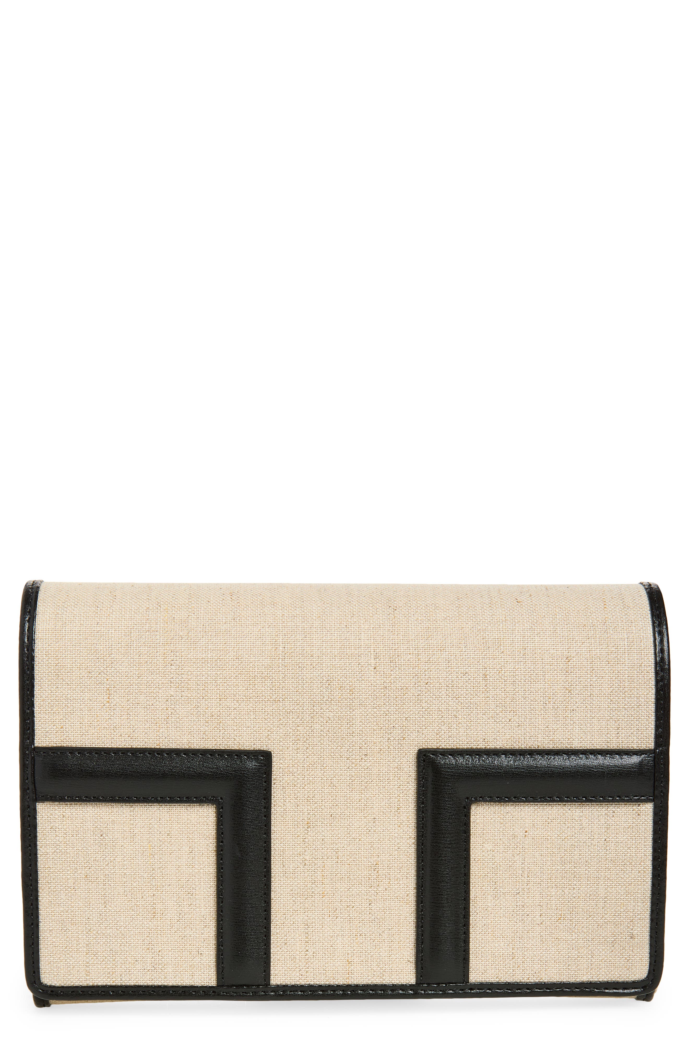 TOTEME T-Flap Canvas & Leather Envelope Clutch, Main, color, Ecru