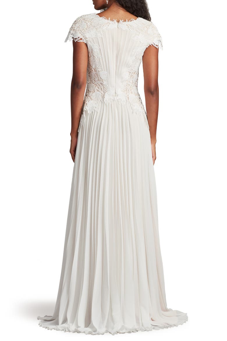 Embroidered Lace Cap Sleeve Gown, Alternate, color, IVORY/ PETAL