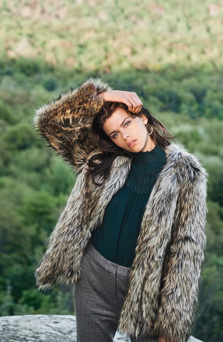 Vince Camuto Faux Fur Kiss Front Jacket, Alternate, color, 