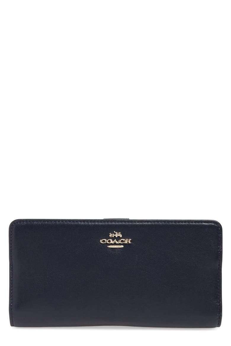 'Skinny' Leather Wallet, Main, color, NAVY/ PEACOCK