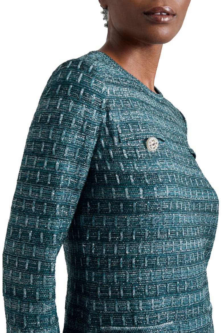 Metallic Tweed Shift Sweater Dress, Alternate, color, SPRUCE/BLACK/NEW IVORY