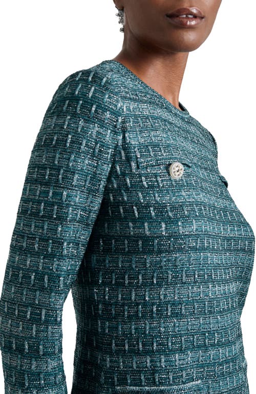 Misook Metallic Tweed Shift Sweater Dress In Blue