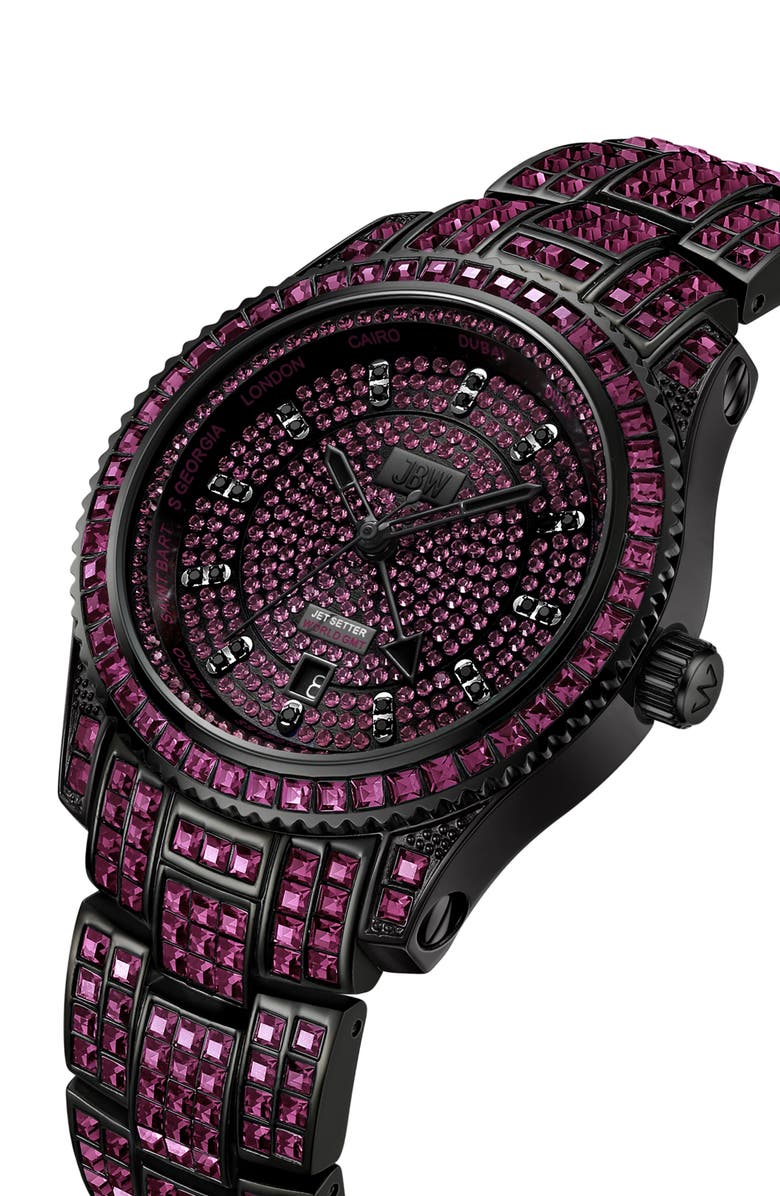 JBW Reserve Jet Setter GMT Bracelet Watch, 39mm, Alternate, color, Black / Purple