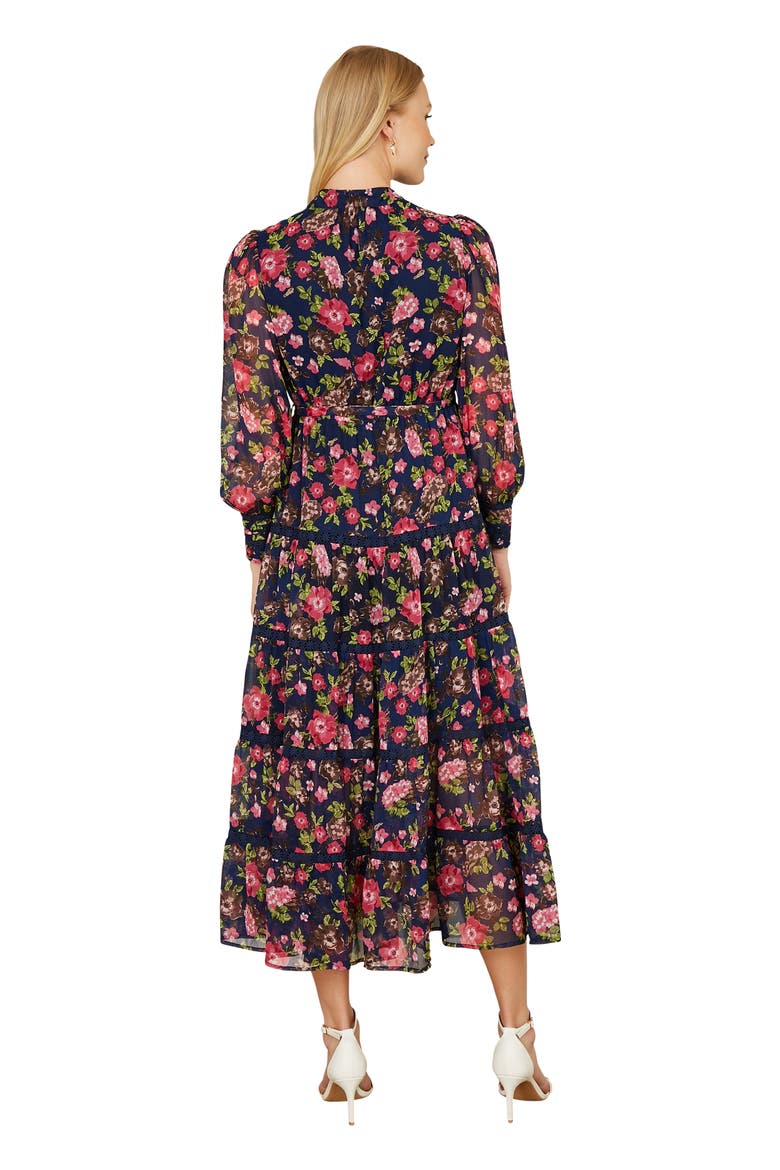 Blossom Print Lace Trim Maxi Dress, Alternate, color, Navy