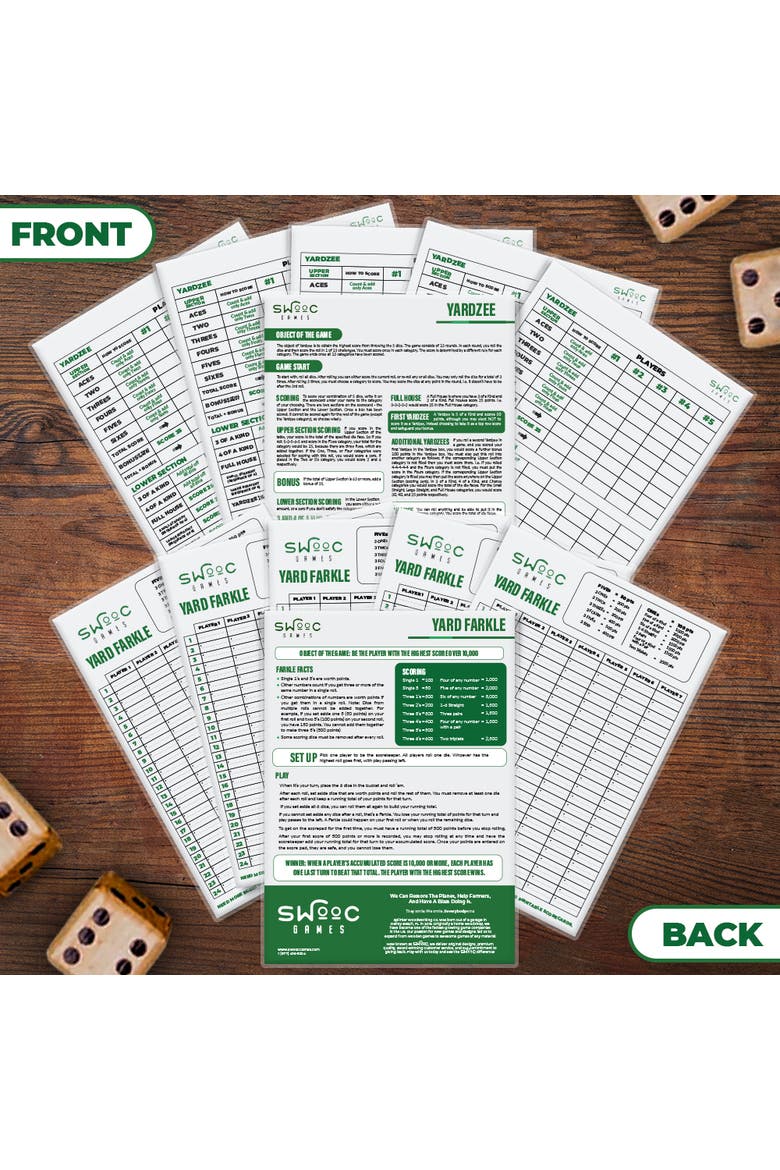 5 Pack Premium Yardzee & Farkle Scorecards, Alternate, color, White