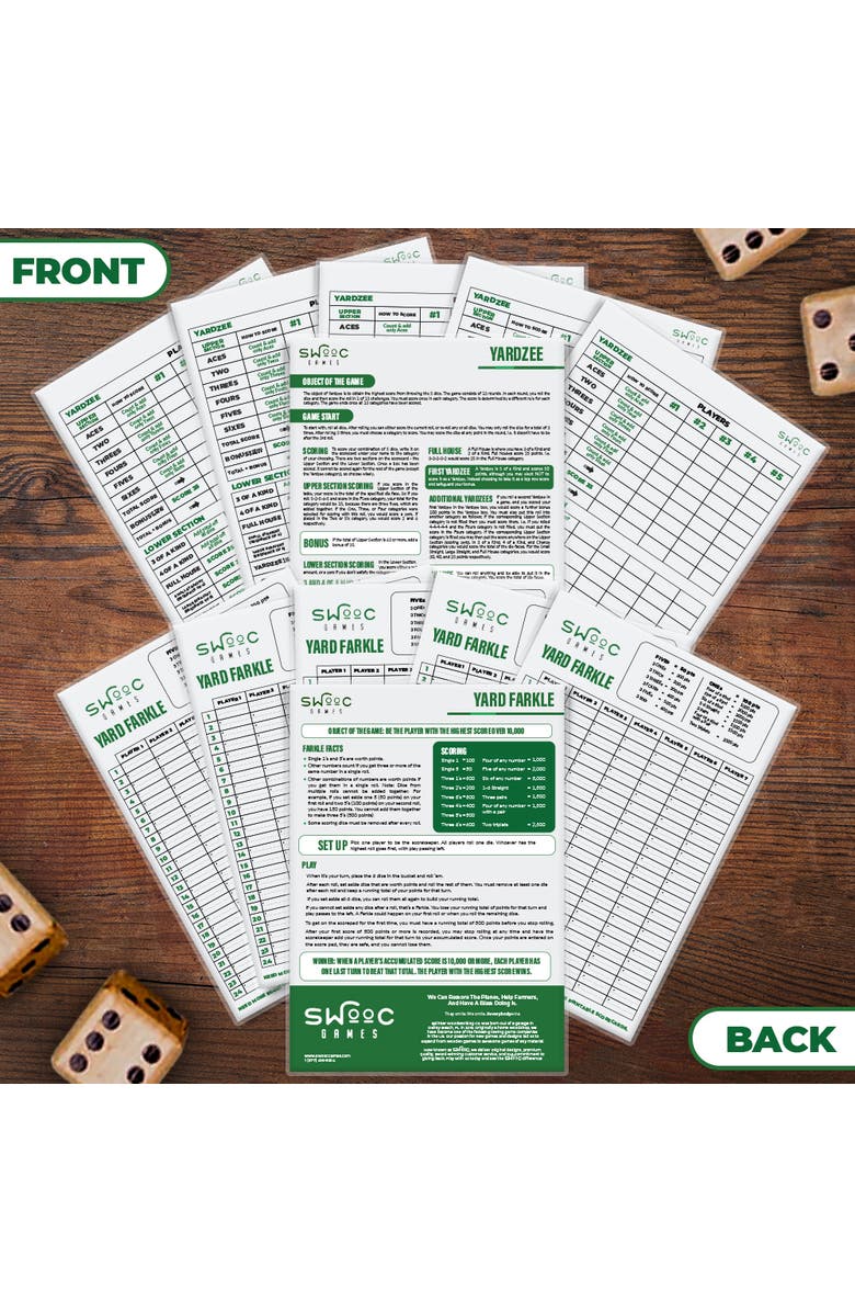 Swooc Games 5 Pack Premium Yardzee & Farkle Scorecards, Alternate, color, White