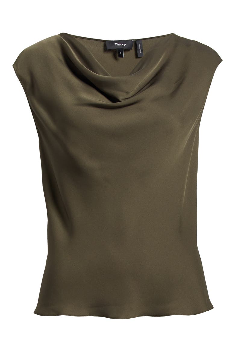Modern Cowl Neck Silk Top, Alternate, color, DARK OLIVE