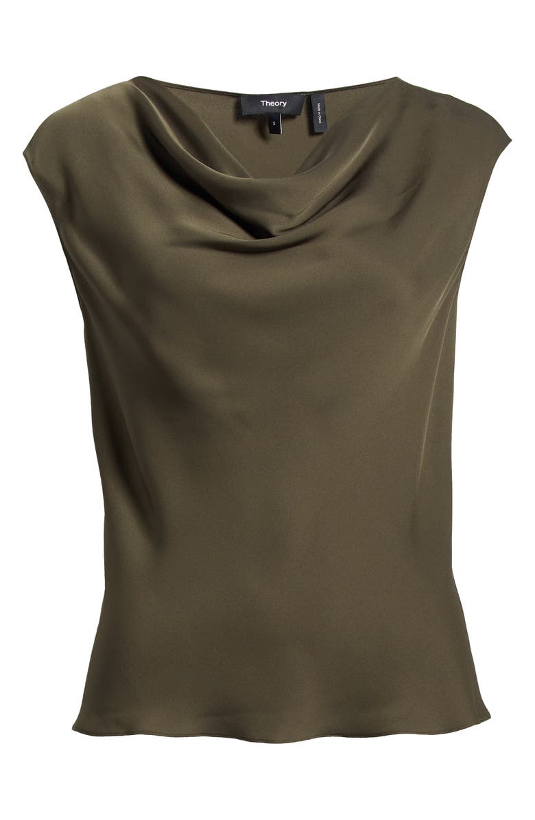 Theory Modern Cowl Neck Silk Top, Alternate, color, Dark Olive