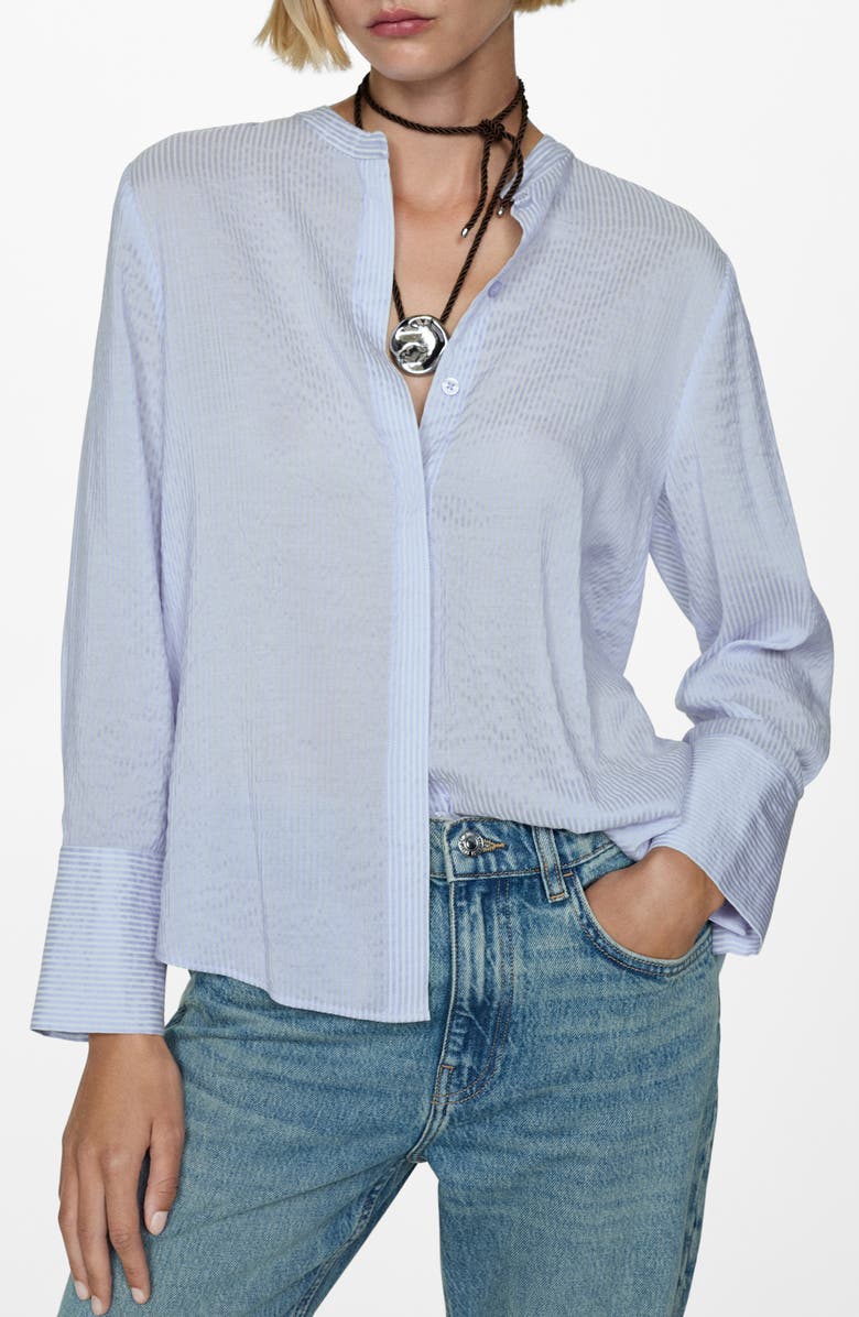 MANGO Stripe Flowy Button-Up Shirt, Main, color, 