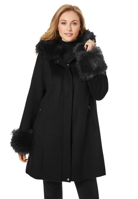 Hooded Faux Fur Trim Coat (Plus Available)