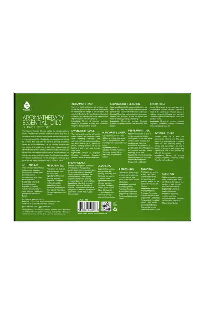 PURSONIC Aromatherapy Essential Oils 14-Pack Gift Set, Alternate, color, Muticolor