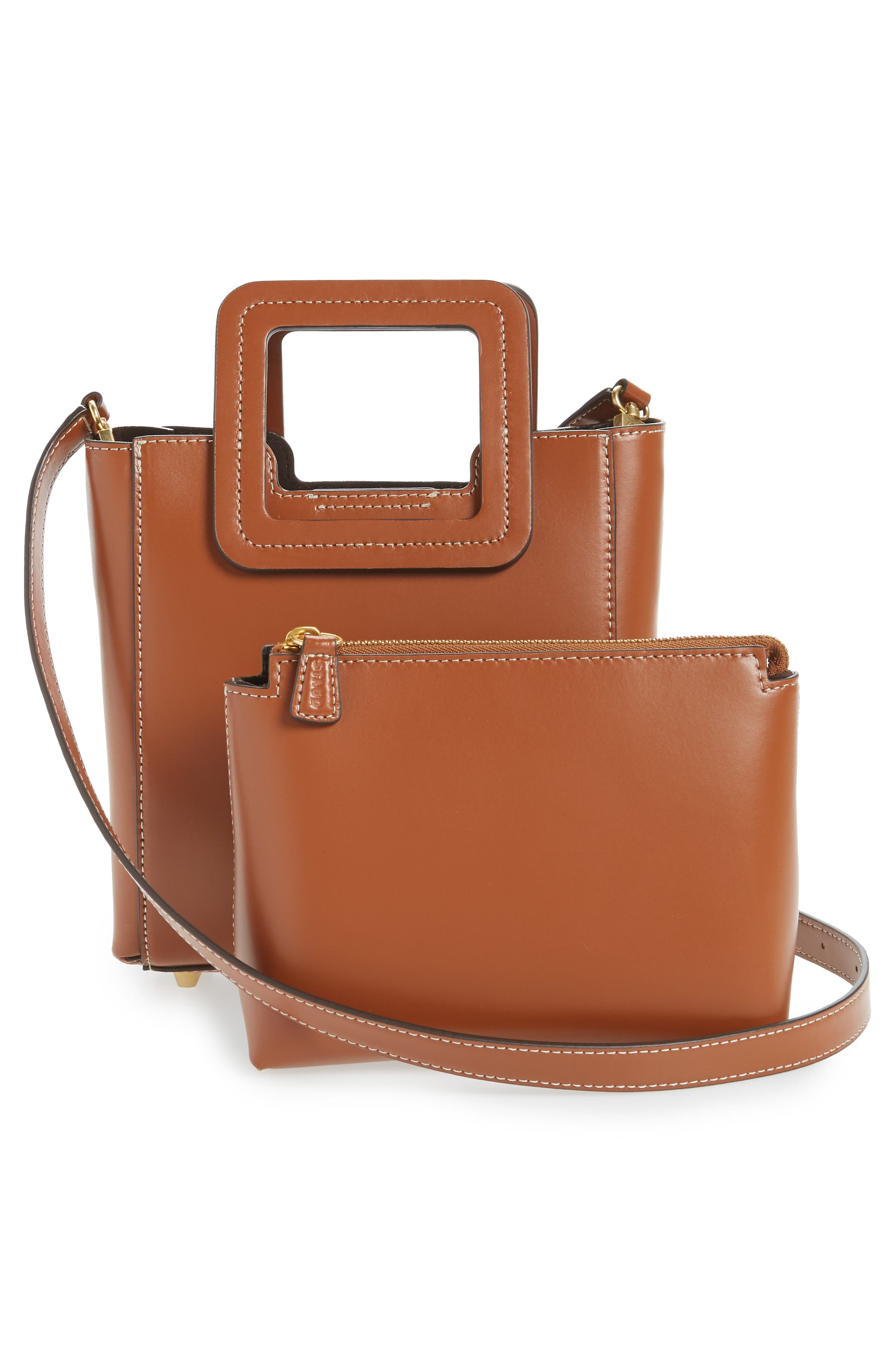 STAUD Mini Shirley Leather Satchel, Alternate, color, Tan