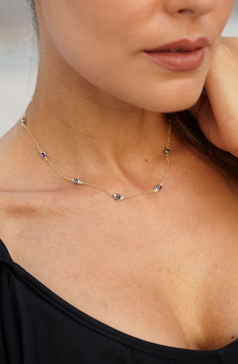 SAVVY CIE JEWELS 18K Gold Plated Sterling Silver Evil Eye Necklace, Alternate, color, Yellow