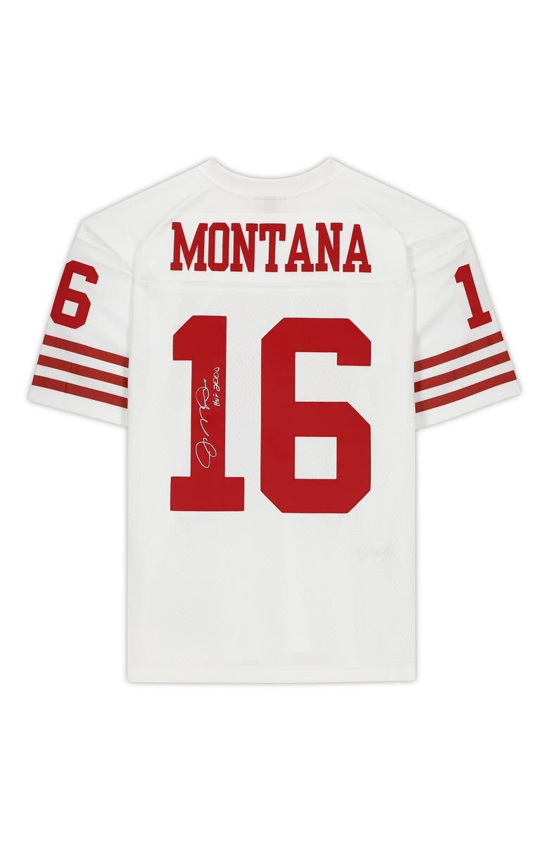 FANATICS AUTHENTIC Joe Montana San Francisco 49ers Autographed Mitchell & Ness White Replica Jersey with "HOF 00" Inscription, Alternate, color, 