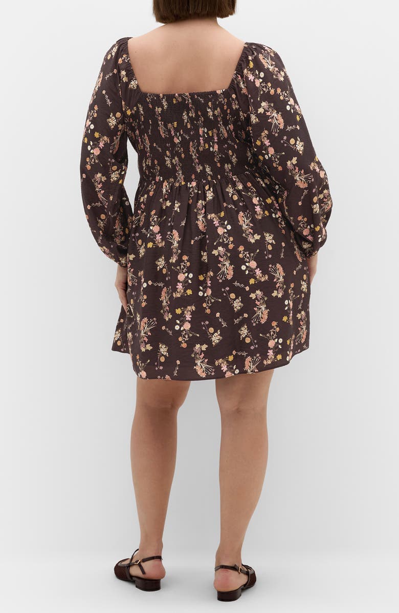 City Chic Abbie Floral Long Sleeve Minidress, Alternate, color, Cocoa Bloom