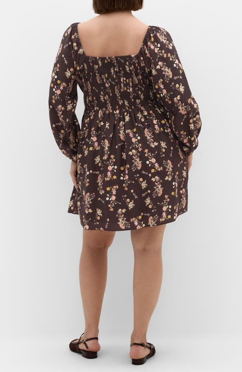 City Chic Abbie Floral Long Sleeve Minidress In Brown