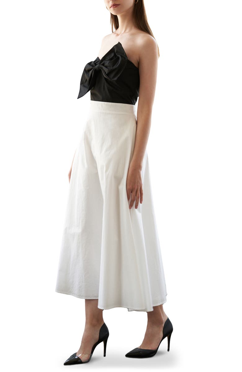 FREEMARKET Bow Strapless Cotton Midi Dress, Main, color,