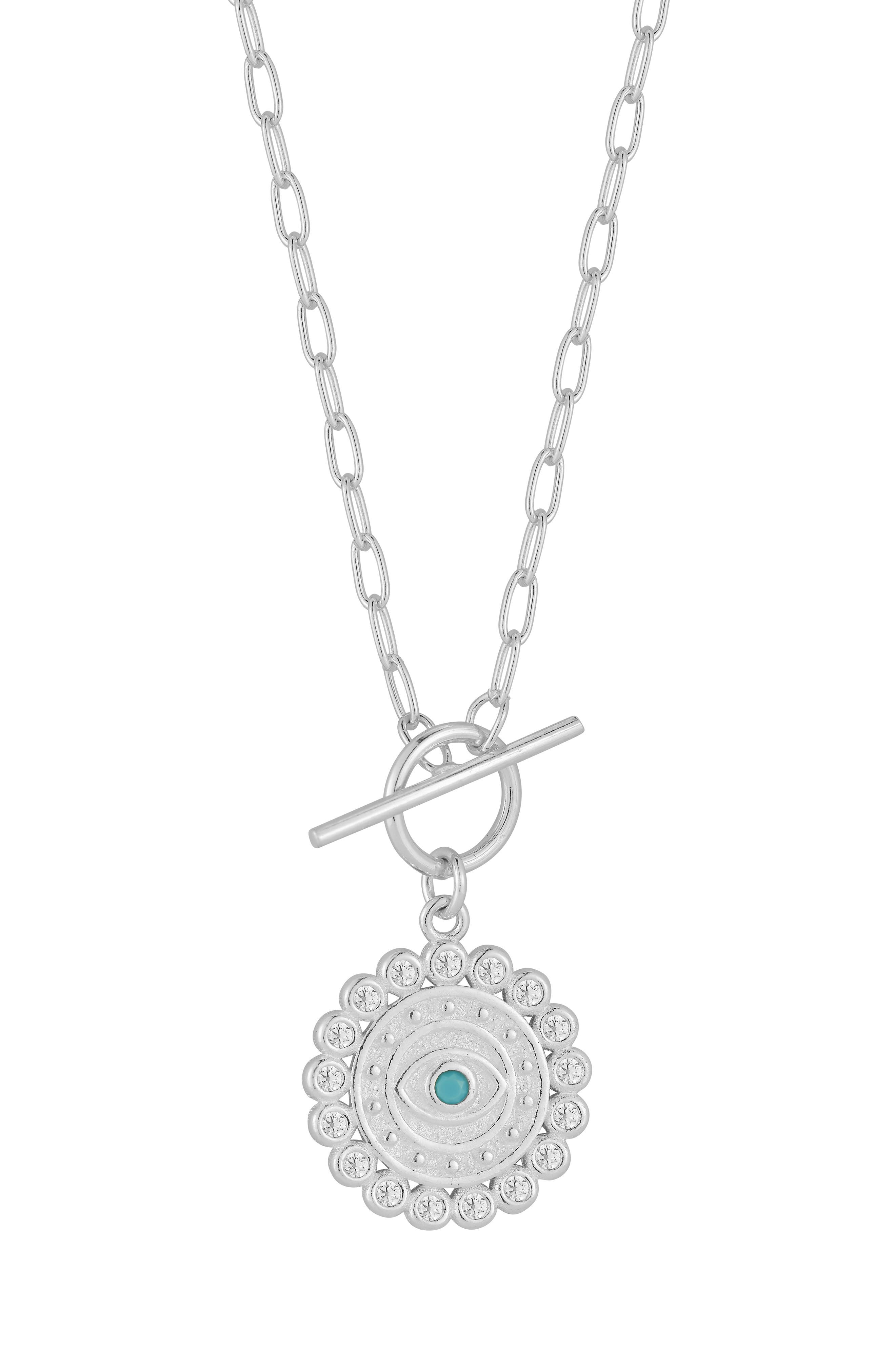 SPHERA MILANO Rhodium Plated Sterling Silver CZ Evil Eye Pendant Necklace