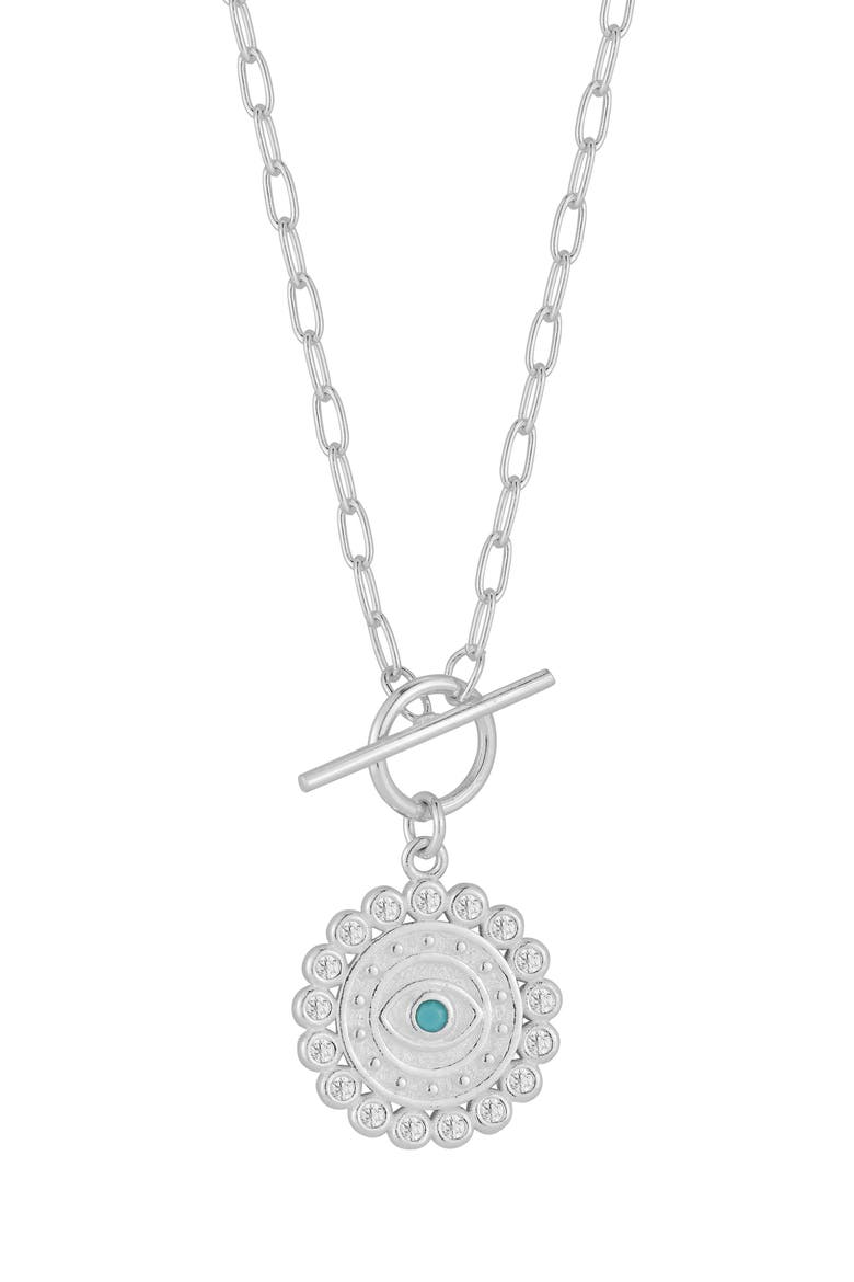 Rhodium Plated Sterling Silver CZ Evil Eye Pendant Necklace, Main, color, SILVER