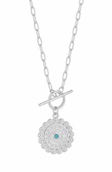 SPHERA MILANO Rhodium Plated Sterling Silver CZ Evil Eye Pendant Necklace